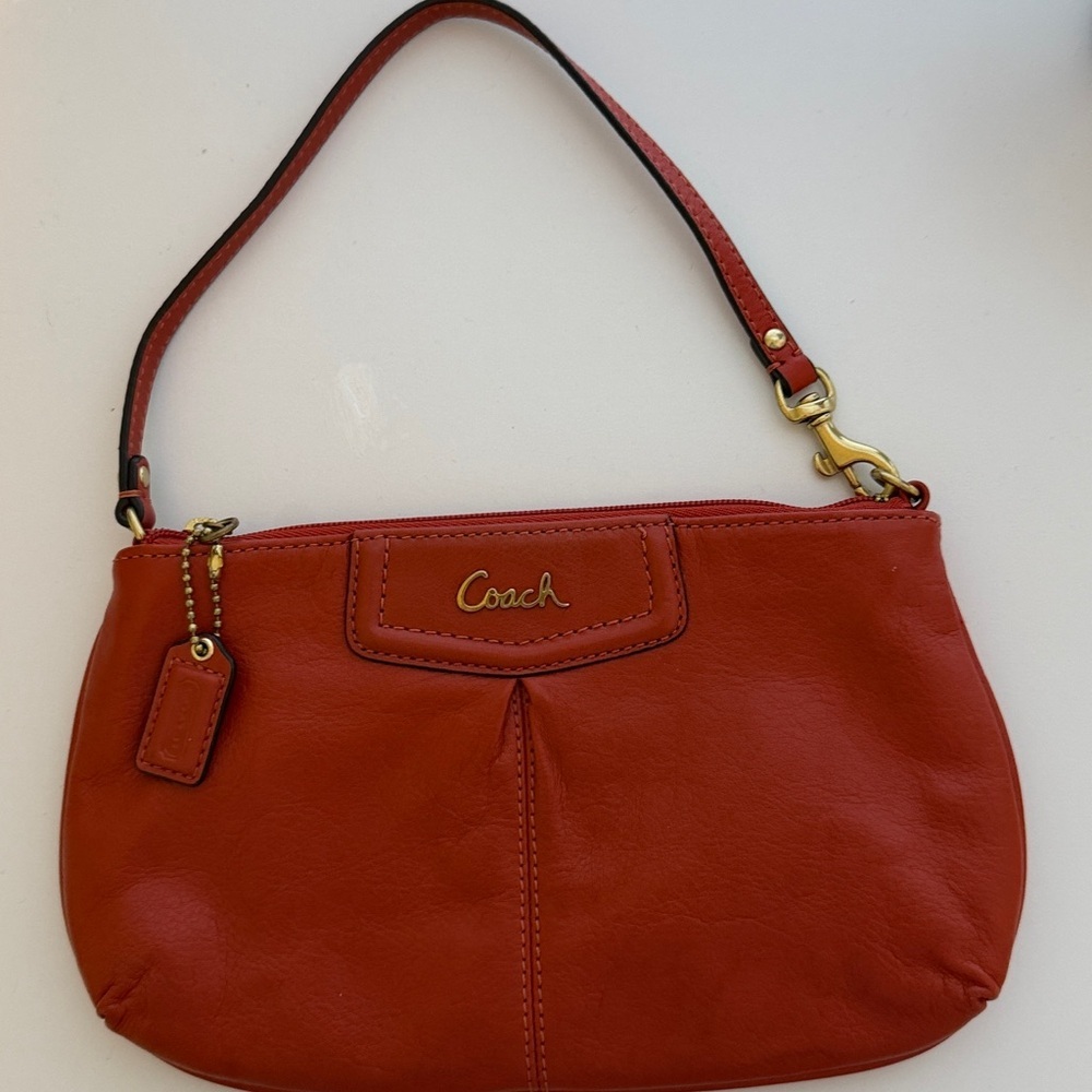 🌸Coach Ashley Large Orange Leather Wristlet 🧡